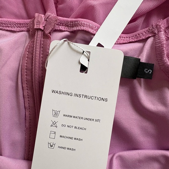 Lilac Women’s Square Neck Lantern Long Sleeve Mesh Ruched Bodycon Dress Sz Small - Picture 6 of 7